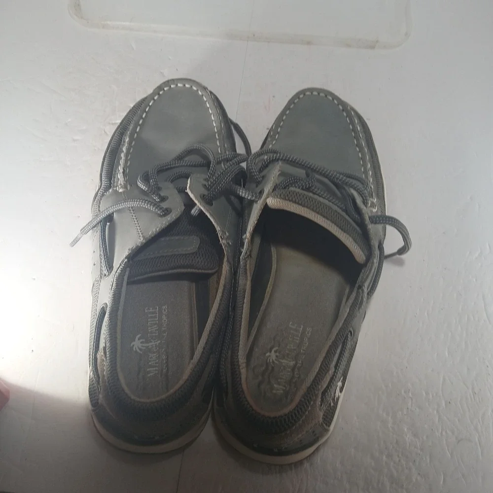 Margaritaville Wharf Boat Shoes 8.5 Gray Leather Mesh Nautical Coastal MG1565G